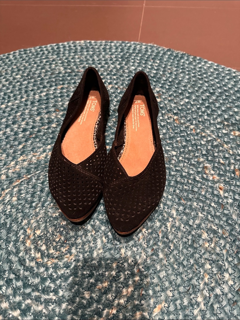 TOMS Black Perforated Pointed-Toe Flats